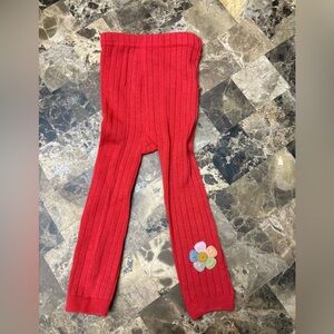4/30 SHEIN Red Ribbed Leggings with Flower Patch 1-2 years